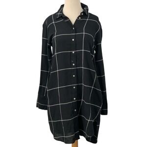 H&M Women's Long Sleeve Button Down Shirt Dress Black/White Plaid Size 8‎